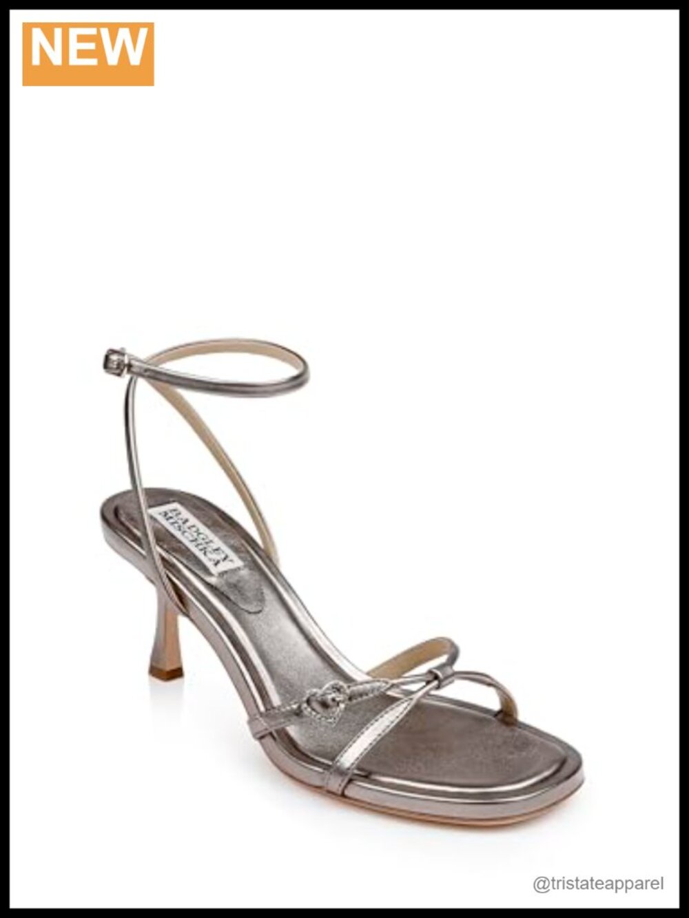 Brynna Leather Heeled Sandals with Heart Buckle, Ankle Strap, Round Toe